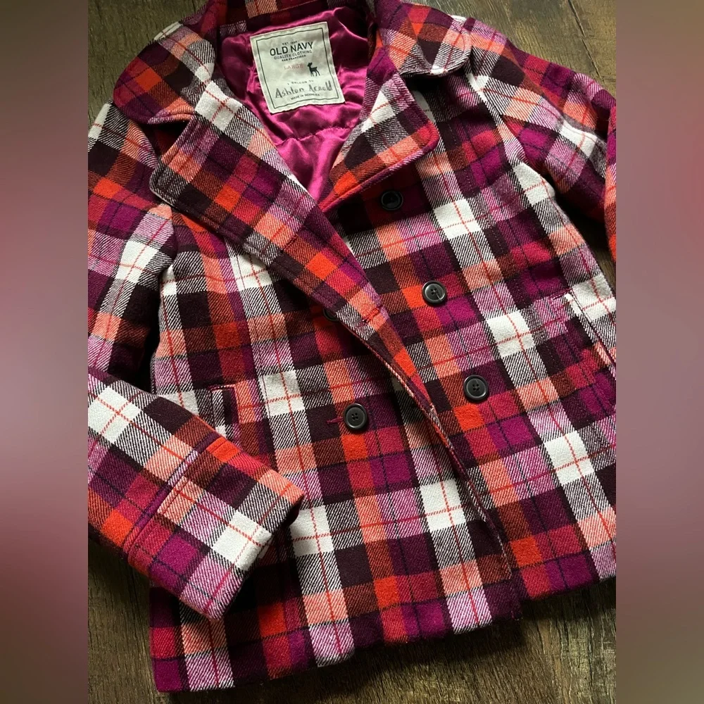 Old Navy plaid peacoat jacket girls size large‎